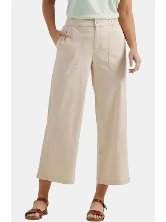 Lee Ultra Lux Womens 16 Comfort Pants Wide Leg Crop Capri High Rise Greige NEW - Picture 3 of 8